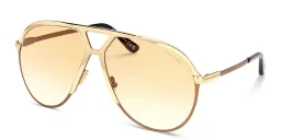 Shop TOM FORD Oversized Aviator Sunglasses in Shiny Deep Gold online.