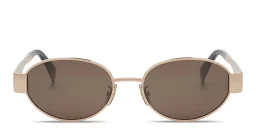 Shop CELINE Metal Triomphe Oval Sunglasses in Brown online.