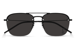Shop SAINT LAURENT Half-Rim Aviator Sunglasses in Black online.