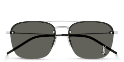 Shop SAINT LAURENT Half-Rim Aviator Sunglasses in Silver online.