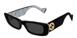 Shop GUCCI Rectangle Sunglasses in Black online.