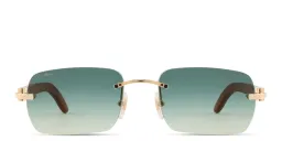 Shop Cartier Signature C de Cartier Rimless Rectangle Sunglasses in Gold online.
