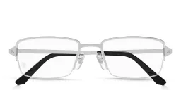 Shop Cartier Santos de Cartier Half-Rim Rectangle Eyeglasses in Silver online.