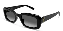 Shop SAINT LAURENT Logo Rectangle Sunglasses in Black online.