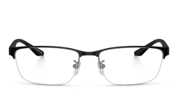 Shop Emporio Armani Half-Rim Wide Pillow Eyeglasses in Black online.