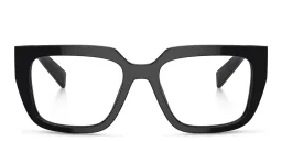 Shop PRADA Logo Irregular Eyeglasses in Black online.