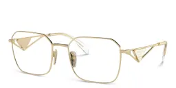 Shop PRADA Wide Irregular Eyeglasses in Pale Gold online.
