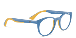 Shop Ray-Ban Junior Kids Panthos Eyeglasses in Light Blue On Yellow online.