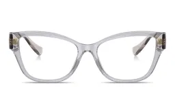 Shop VERSACE Medusa Cat-Eye Eyeglasses in Transparent Light Grey online.