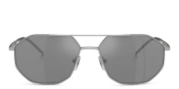 Shop Emporio Armani Irregular Sunglasses in Matte Silver online.