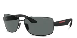 Shop Prada Linea Rossa Logo Signature Wide Rectangle Sunglasses in Black online.
