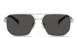 Shop Prada Linea Rossa Logo Signature Aviator Sunglasses in Silver online.