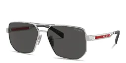 Shop Prada Linea Rossa Logo Signature Aviator Sunglasses in Silver online.