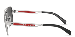 Shop Prada Linea Rossa Logo Signature Aviator Sunglasses in Silver online.