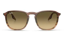 Shop Ray-Ban Embossed Logo Unisex Square Sunglasses in Striped Brown & Green online.