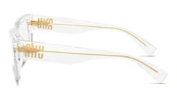 Shop MIU MIU Vertical Logo Rectangle Eyeglasses in Clear online.