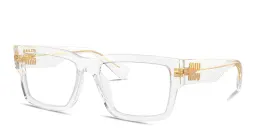 Shop MIU MIU Vertical Logo Rectangle Eyeglasses in Crystal Clear online.