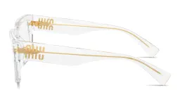 Shop MIU MIU Vertical Logo Rectangle Eyeglasses in Crystal Clear online.