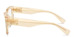 Shop MIU MIU Vertical Logo Rectangle Eyeglasses in Transparent Sand online.