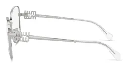 Shop MIU MIU Vertical Logo Cat-Eye Eyeglasses in Silver online.