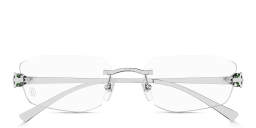 Shop Cartier Panthère de Cartier Unisex Rimless Wide Irregular Eyeglasses in Silver online.