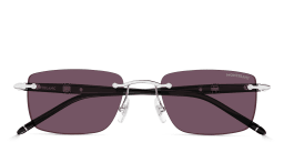 Shop MONTBLANC Meisterstück Rimless Rectangle Sunglasses in Silver online.