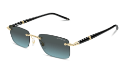 Shop MONTBLANC Meisterstück Rimless Rectangle Sunglasses in Polished Gold online.