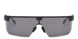 Shop BALMAIN Major Unisex Half-Rim Wide Mask Sunglasses in Black online.
