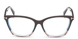 Shop TOM FORD Logo Wide Cat-Eye Eyeglasses in Dark Brown online.