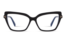 Shop TOM FORD Logo Wide Cat-Eye Eyeglasses in Shiny Black online.