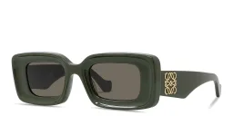 Shop LOEWE Anagram Green Rectangle Sunglasses in Solid khaky online.