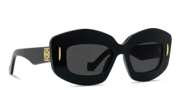 Shop LOEWE Anagram Black Rectangular Sunglasses in Solid Black online.