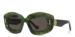 Shop LOEWE Anagram Green Rectangular Sunglasses in Green Marble online.