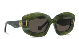 Shop LOEWE Anagram Green Rectangular Sunglasses in Green Marble online.