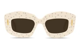 Shop LOEWE Anagram White Rectangular Sunglasses in Solid ivory online.