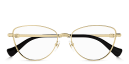Shop GUCCI Mini Running Wide Cat-Eye Eyeglasses in Gold online.