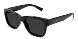 Shop SAINT LAURENT Script Square Sunglasses in Black online.