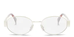 Shop CELINE Metal Triomphe Silver Oval Eyeglasses in Light Gold online.