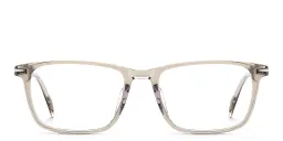 Shop DAVID BECKHAM Timeless Icons Rectangle Eyeglasses in Beige Crystal online.