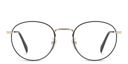 Shop DAVID BECKHAM Timeless Icons Panthos Eyeglasses in Black Gold online.
