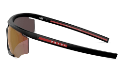 Shop Prada Linea Rossa Logo Half-Rim Wide Irregular Sunglasses in Black online.