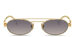Shop MIU MIU Vertical Logo Oval Sunglasses in Gold online.