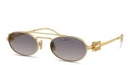 Shop MIU MIU Vertical Logo Oval Sunglasses in Gold online.