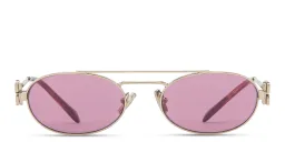 Shop MIU MIU Vertical Logo Oval Sunglasses in Gold online.