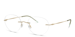 Shop GIORGIO ARMANI Logo Rimless Panthos Eyeglasses in Matte Pale Gold online.