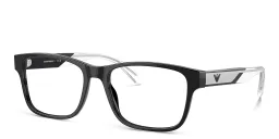 Shop Emporio Armani Logo Wide Rectangle Eyeglasses in Black online.