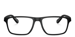 Shop Emporio Armani Logo Wide Rectangle Eyeglasses in Matte Black online.