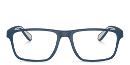 Shop Emporio Armani Logo Wide Rectangle Eyeglasses in Matte Blue online.