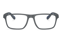 Shop Emporio Armani Logo Wide Rectangle Eyeglasses in Matte Dark Grey online.