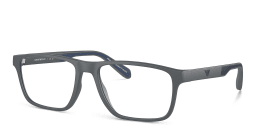 Shop Emporio Armani Logo Wide Rectangle Eyeglasses in Matte Dark Grey online.